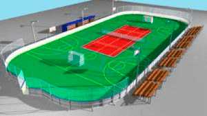 Спортивная площадка 60×30м (минифутбол, баскетбол, волейбол, бадминтон, теннис, минигольф, гандбол, хоккей, фигурное катание, кёрлинг)